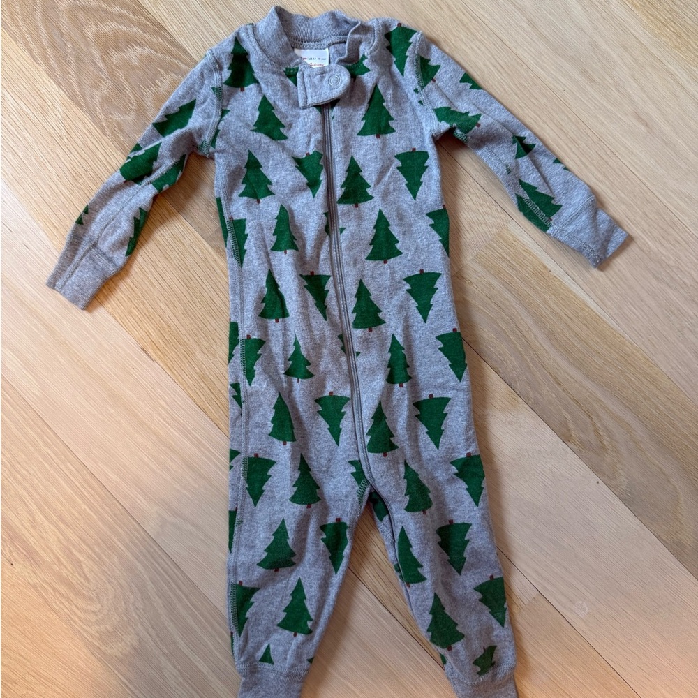Hanna Andersson Gray and Green Footies with Tree Pattern